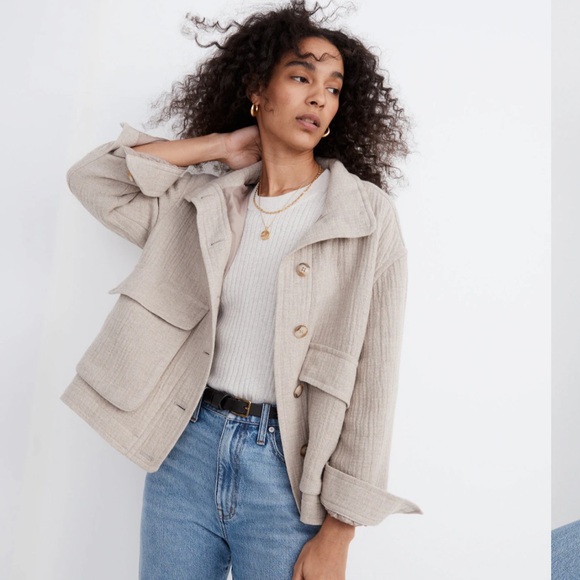 Madewell Clairmont Crop Jacket Women’s S Wool Blend Oversized Barn Jacket Beige - Picture 2 of 15